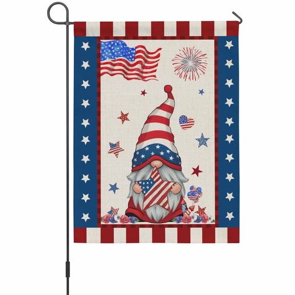 U.S. Flag Dwarf Garden Flags For Outdoor, Vintage Star Heart Red Striped Independence Day Small Double Side Yard Flags Weather Proof Garden Decor for Lawn Outside Holiday 12 x 18 Inches