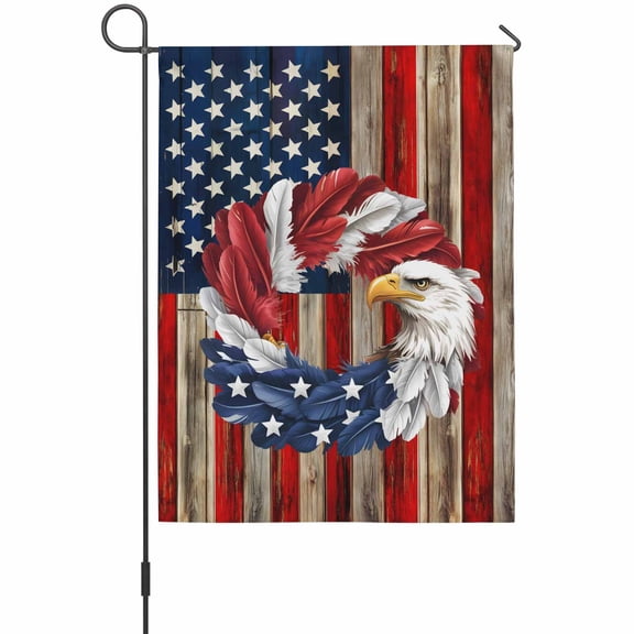 U.S. Flag Eagle Feather Garden Flag 12 x 18 Inches, Independence Day Red Wood Striped Vintage Weather Proof Outdoor Patio Flags Double Sided Small Garden Decoration for Yard Outside Home