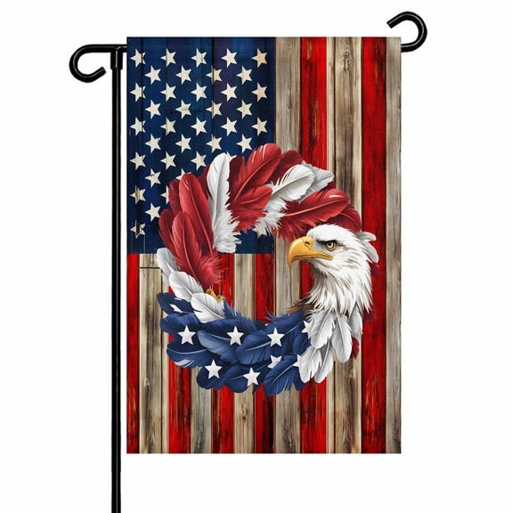 U.S. Flag Eagle Feather Garden Flag 12x18 Inch Independence Day Red Wood Striped Vintage Double Sided Small Decorative Garden Flags for Outside, Outdoor Yard Porch Lawn Decoration