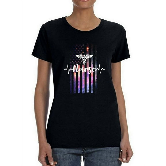 U.S. Flag Galaxy Nurse Women T-Shirt, Female Small