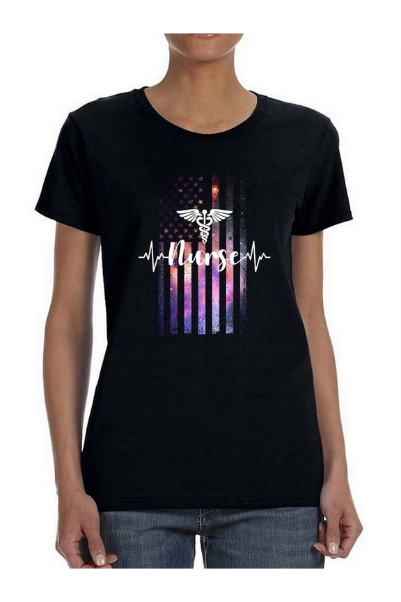 U.S. Flag Galaxy Nurse Women T-Shirt, Female x-Large