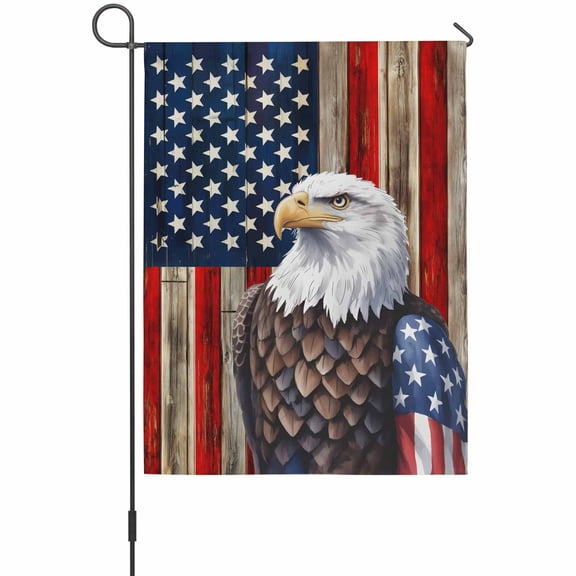 U.S. Flag Garden Flags For Outdoor, Eagle Independence Day Red Wood Striped Vintage Small Double Side Yard Flags Weather Proof Garden Decor for Lawn Outside Holiday 12 x 18 Inches