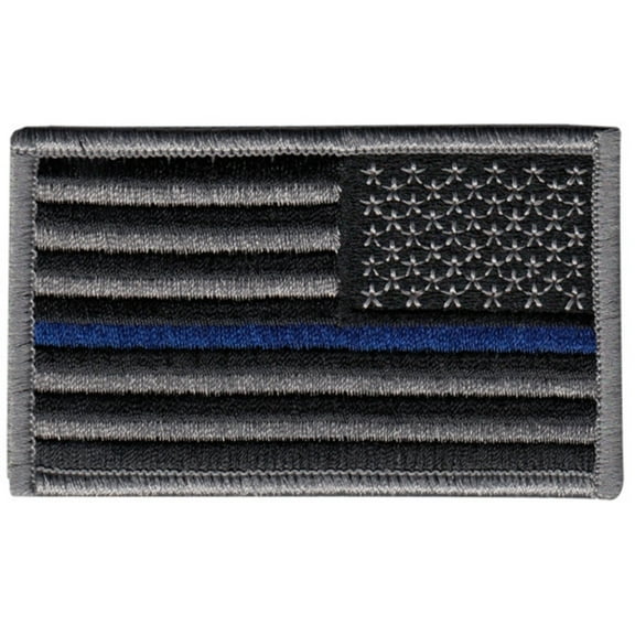 Hero's Pride Reverse U.S. Flag Patch with Blue Stripe, Hook Back, Grey/Black/Blue, 3-3/8" x 2"