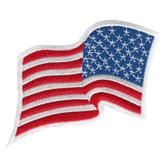 U.S. Flag Patch, Wavy, Reverse, White Border, 3-1/4x2-1/4