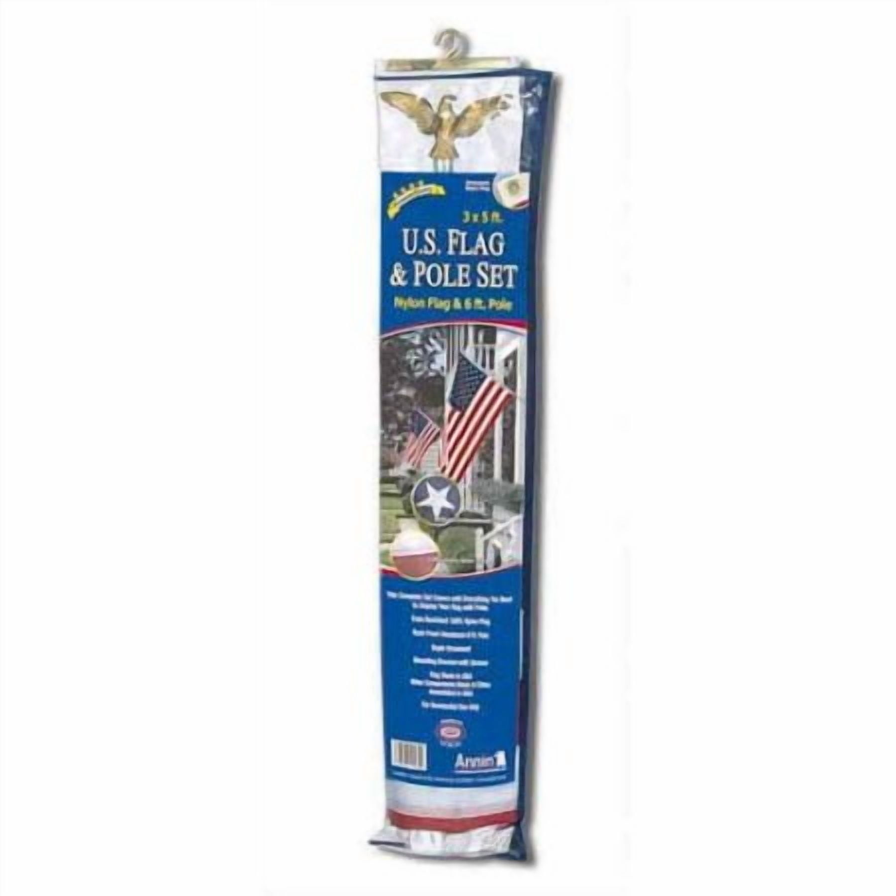 U.S. Flag Set with 6' 3-Section Aluminum Pole with American Flag, 3' x 5', Nylon SolarGuard Nyl-Glo, Model# 11415