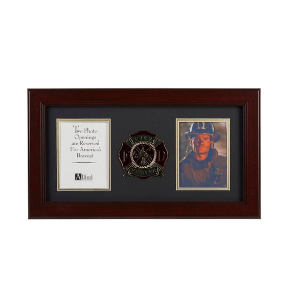 Allied Frame US Firefighter Medallion Double Picture Frame - Two 4 x 6 Photo Openings