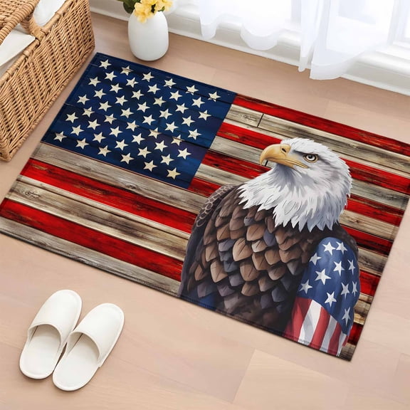 U.S. Flag Washable Area Rug 2 x 3 ft Eagle Independence Day Red Wood Striped Vintage, Soft Non Slip Rugs Stain Repellent Indoor Felt Carpet for Living Dining Room Bedroom Home Office