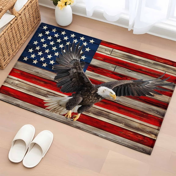 U.S. Flag Washable Area Rug 2 x 3 ft Eagle Independence Day Red Wood Stripes Vintage, Soft Non Slip Rugs Stain Repellent Indoor Felt Carpet for Living Dining Room Bedroom Home Office