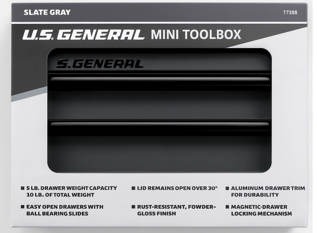 U.S. GENERAL Mini Steel Toolbox, Slate Gray