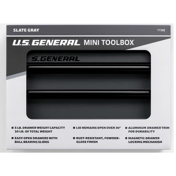 U.S. GENERAL Mini Steel Toolbox, Slate Gray