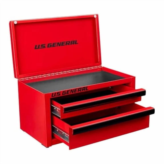 U.S. GENERAL U.S. GENERAL MINI STEEL TOOLBOX, 2 Drawers with magnetic locking mechanism and Top Storage, PVC Liners, Black Trim. (1, RED)