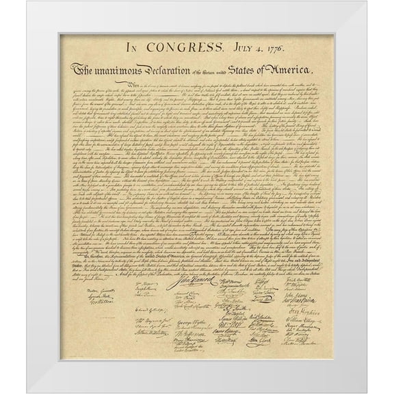 U.S. Government 12x13 White Modern Wood Framed Museum Art Print Titled - U.S. Declaration of Independence - Decorative Sepia