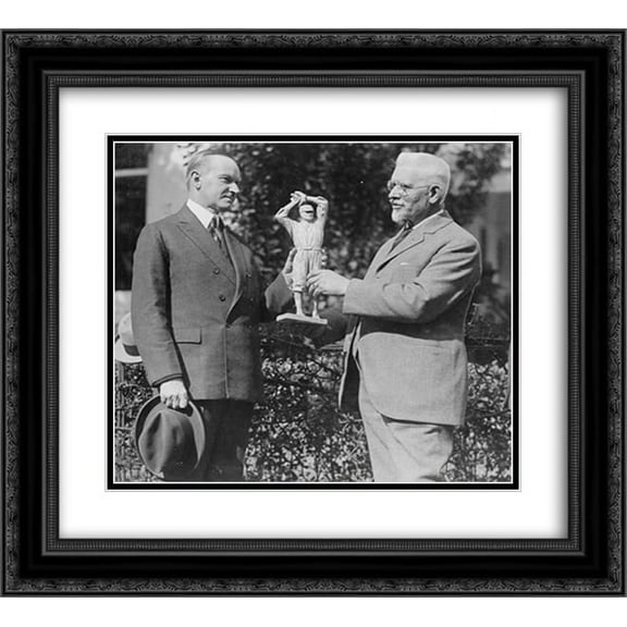 U.S.J. Dunbar presents a statue of Walter Johnson [to President Coolidge 22x20 Double Matted Black Ornate Framed Art Print