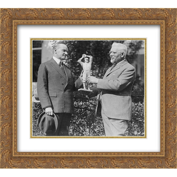 U.S.J. Dunbar presents a statue of Walter Johnson [to President Coolidge 22x20 Double Matted Gold Ornate Framed Art Print