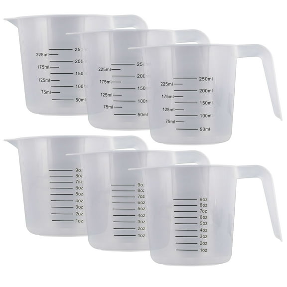 U.S. Kitchen Supply - 8 oz (250 ml) Plastic Graduated Measuring Cups with Pitcher Handles (Pack of 6) - 1 Cup Capacity, Ounce and ML Cup Markings - Measure & Mix Recipe Ingredients, Flour, Water, Oil
