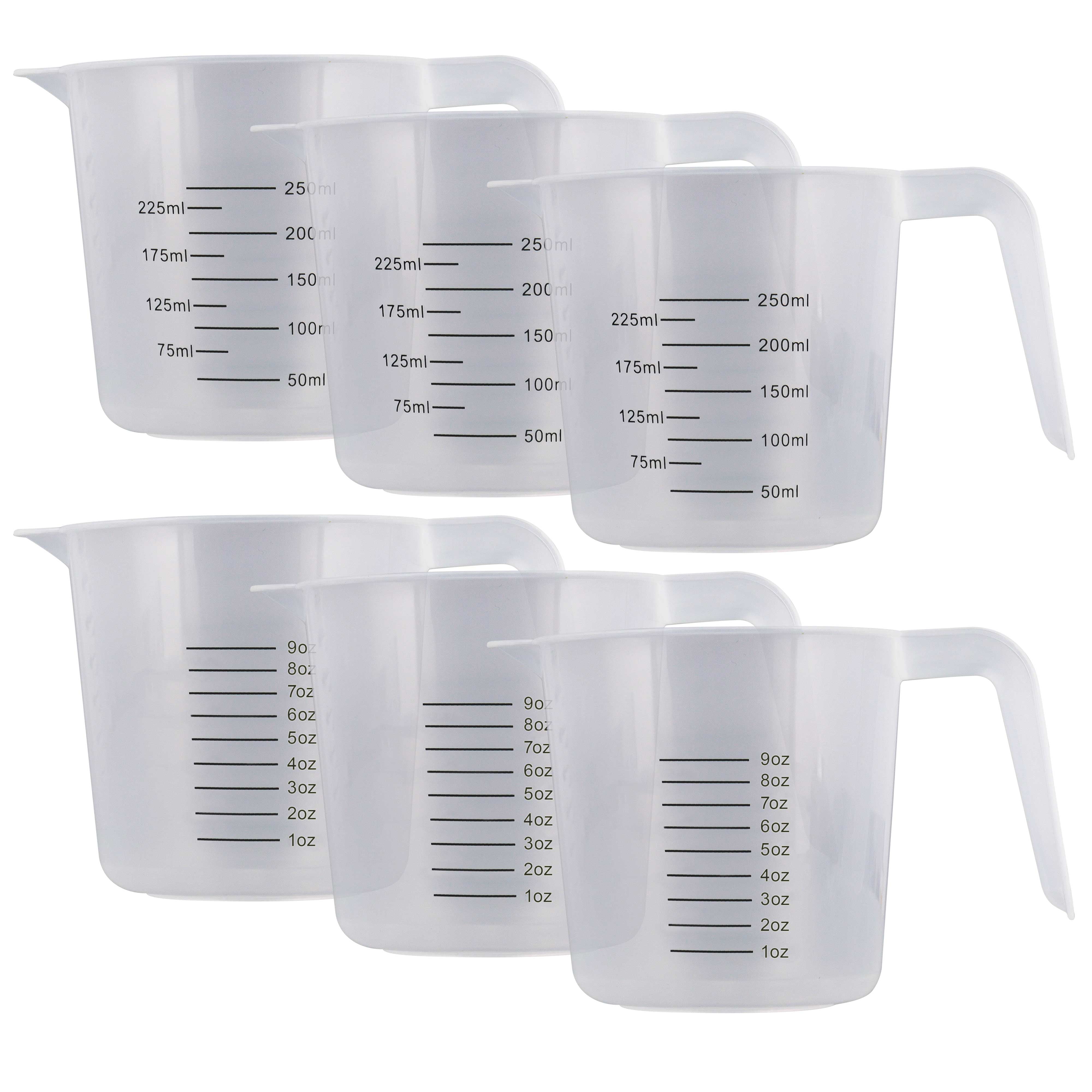 U.S. Kitchen Supply - 8 oz (250 ml) Plastic Graduated Measuring Cups with Pitcher Handles (Pack of 6), 1 Cup Capacity, Ounce, ml Markings, Measure Mix