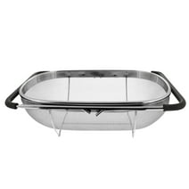 U.S. Kitchen Supply Over the Sink Deep Well Oval Stainless Steel Colander Fine Mesh with Extendable Handle