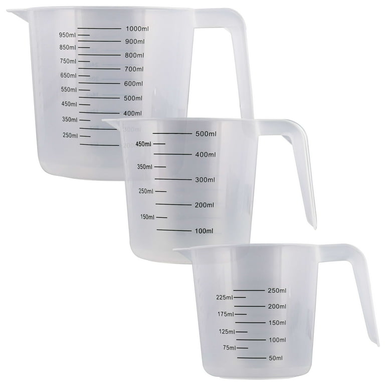 U.S. Kitchen Supply - Set of 3 Plastic Graduated Measuring Cups with  Pitcher Handles - 1, 2 and 4 Cup Capacity, Ounce and ML Cup Markings -  Measure 