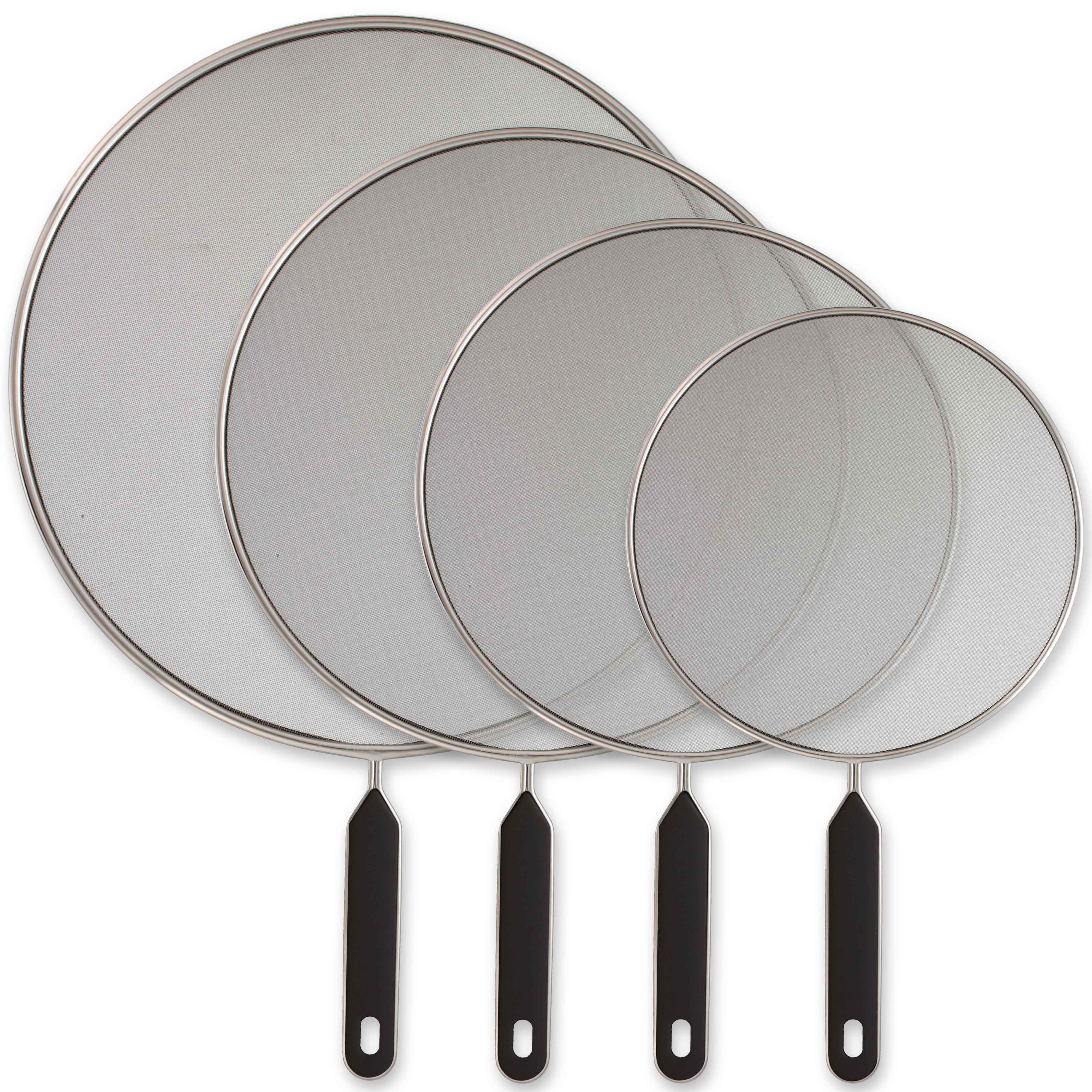 Set of 4 Stainless Steel Splatter Screens with Comfort Grip Handles