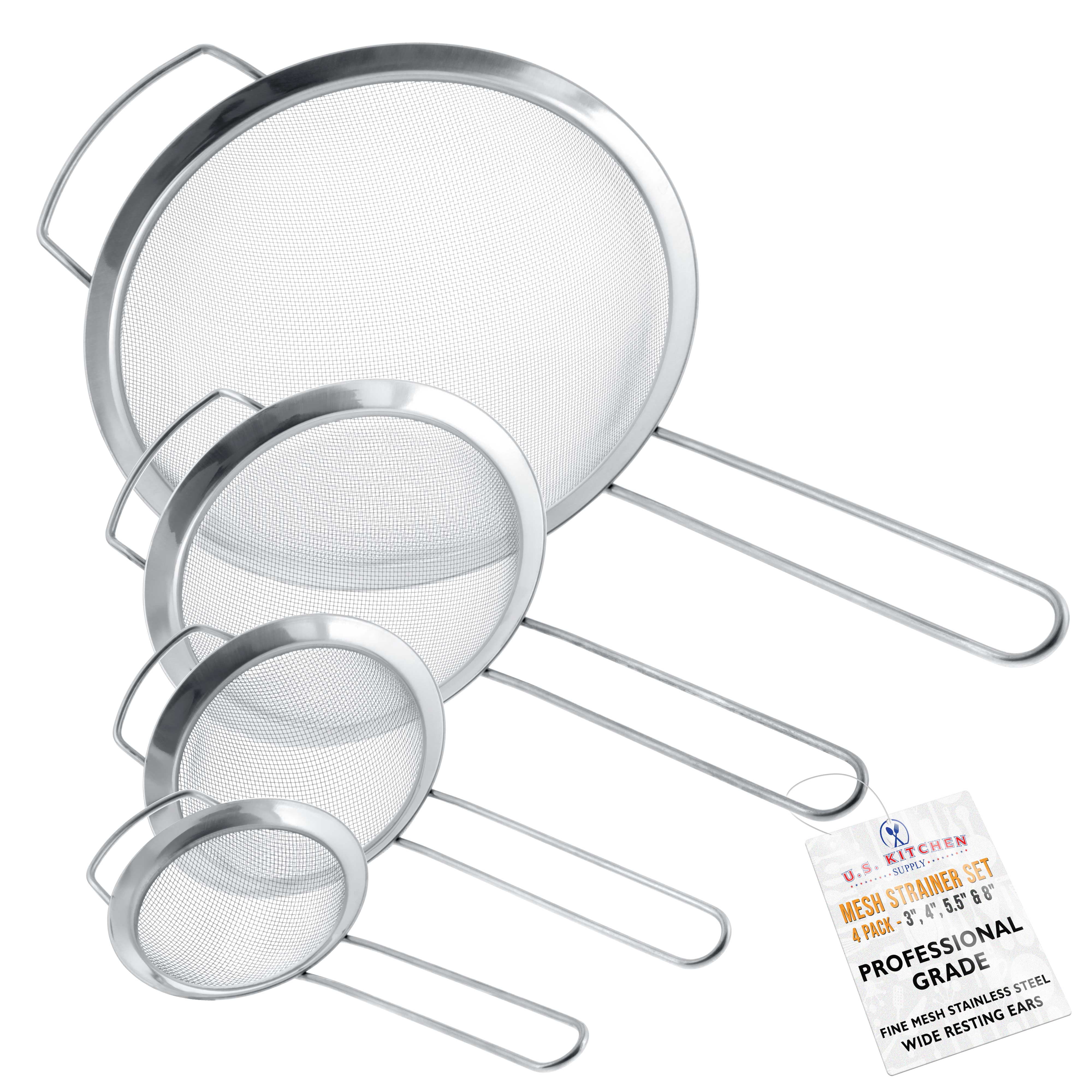 Makerstep Fine Mesh Strainer Set of 3, Stainless Steel 3.38, 5.5, 7.87  Strainers Wire Sieve Sifter with Insulated Handle Strainers for Kitchen