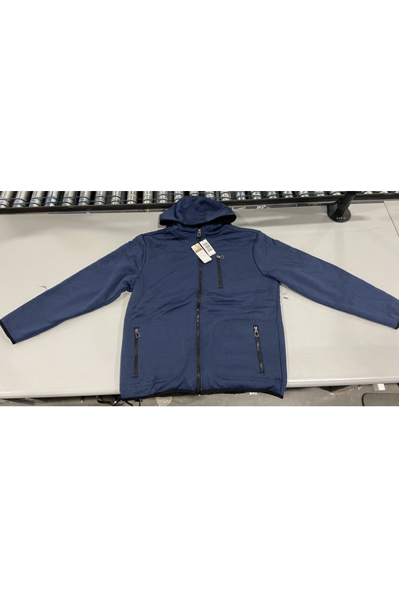 LINED FULL ZIP HOODED JACKET, NAVY - MEDIUM