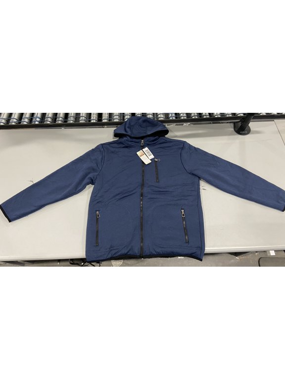 LINED FULL ZIP HOODED JACKET, NAVY - MEDIUM