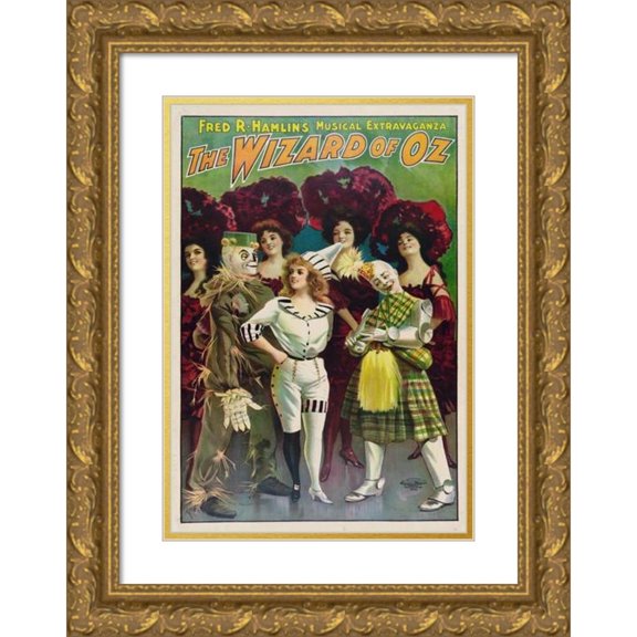 U.S. Lithograph Co. 17x24 Gold Ornate Framed and Double Matted Museum Art Print Titled - Fred R. Hamlin's Musical Extravaganza, the Wizard of Oz (1903)