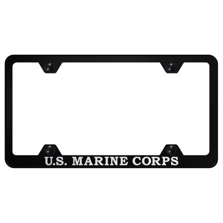 U.S.M.C. Laser Etched Stainless Steel Wide Body License Plate Frame (Black)