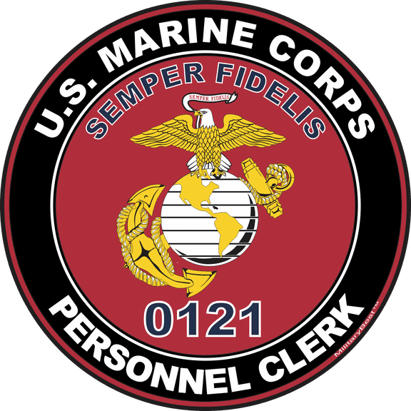 U.S.M.C. MOS 0121 Personnel Clerk Decal 3.8" - Red