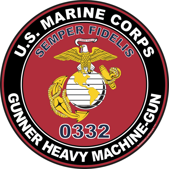 U.S.M.C. MOS 0332 Gunner Heavy Machine-Gun Decal 3.8" - Red