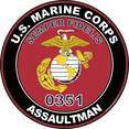 thumbnail image 1 of U.S.M.C. MOS 0351 Assaultman Decal 3.8" - Red, 1 of 1