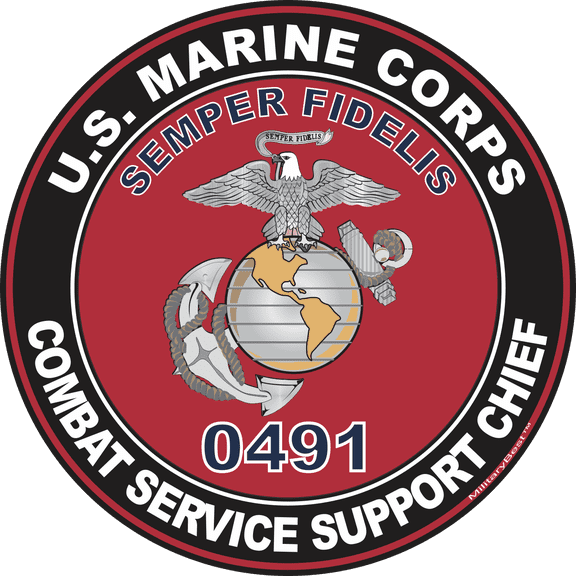 U.S.M.C. MOS 0491 Combat Service Support Chief Decal 3.8" - Red