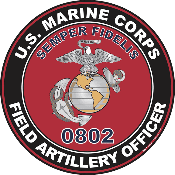 U.S.M.C. MOS 0802 Field Artillery Officer Decal 3.8" - Red