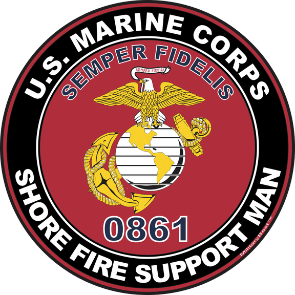 U.S.M.C. MOS 0861 Shore Fire Support Man Decal 3.8" - Red