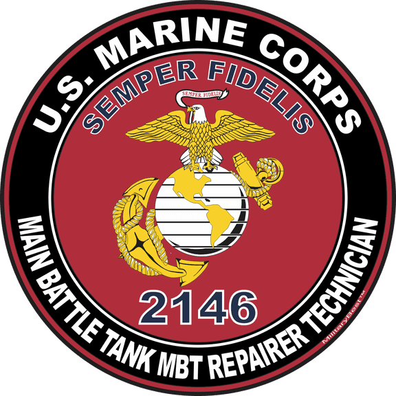U.S.M.C. MOS 2146 Main Battle Tank MBT Repairer Technician Decal 3.8" - Red