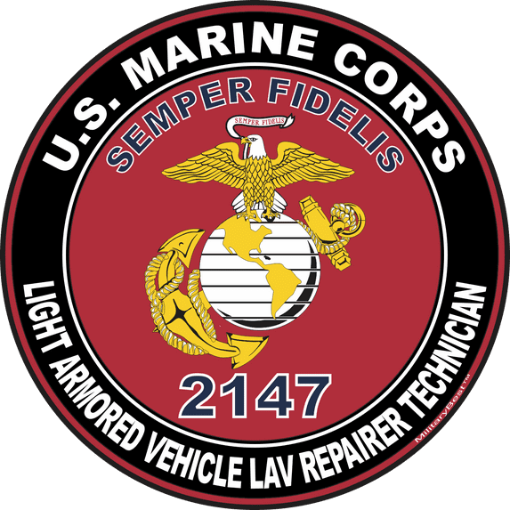 U.S.M.C. MOS 2147 Light Armored Vehicle LAV Repairer Technician Decal 3.8" - Red