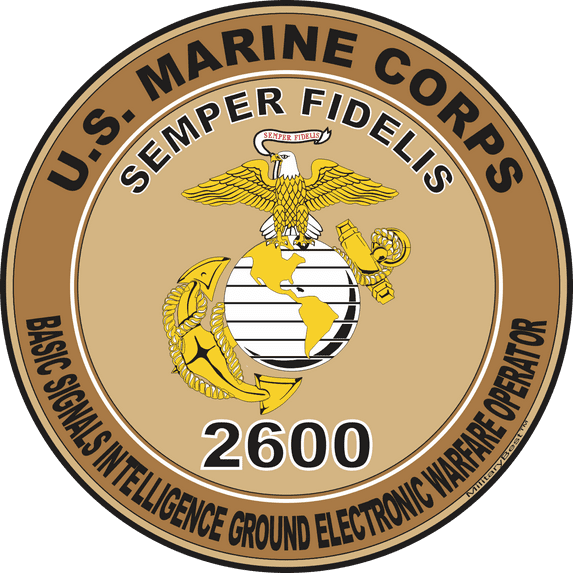 U.S.M.C. MOS 2600 Basic Signals Intelligence Ground Electronic Warfare Operator Decal 8" - Desert Tan