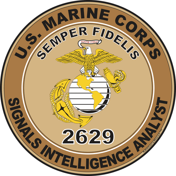 U.S.M.C. MOS 2629 Signals Intelligence Analyst Decal 8" - Desert Tan