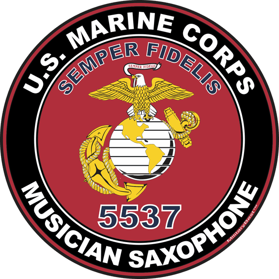 U.S.M.C. MOS 5537 Musician Saxophone Decal 3.8" - Red