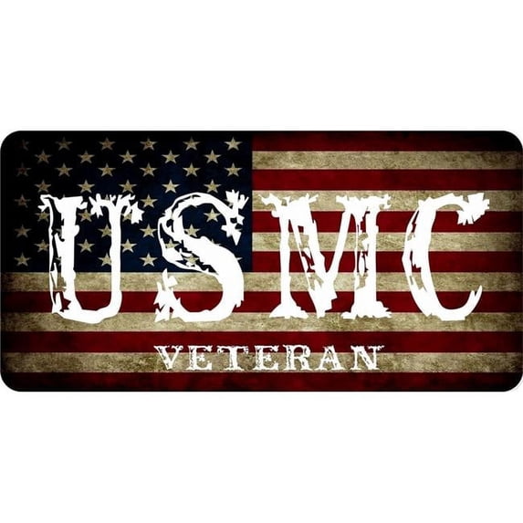 212 Main LPO7523 6 x 12 in. U.S.M.C. Veteran on Worn U.S. Flag Photo License Plate