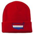 thumbnail image 1 of U.S. Map Embroidered Long Knit Beanie - Red OSFM, 1 of 5