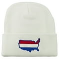 thumbnail image 1 of U.S. Map Embroidered Long Knit Beanie - White OSFM, 1 of 5