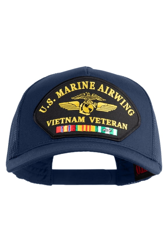 U.S. Marine Airwing Vietnam Veteran Patched Solid Cotton Twill 5 panel Mesh Back Cap - Navy OSFM