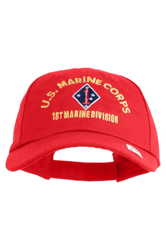 U.S. Marine Corps 1st Marine Division Embroidered 6 Panel Unstructured Cotton Twill Cap Made in USA - Red OSFM