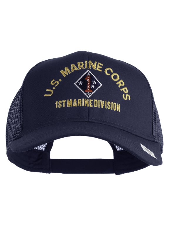 U.S. Marine Corps 1st Marine Division Embroidered Solid Cotton Twill Mesh Prostyle Cap - Navy OSFM