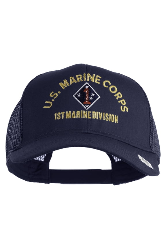 U.S. Marine Corps 1st Marine Division Embroidered Solid Cotton Twill Mesh Prostyle Cap - Navy OSFM