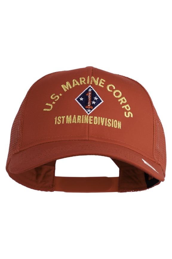 U.S. Marine Corps 1st Marine Division Embroidered Solid Cotton Twill Mesh Prostyle Cap - Red OSFM