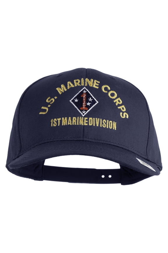 U.S. Marine Corps 1st Marine Division Embroidered Solid Cotton Twill Pro Style Cap - Navy OSFM