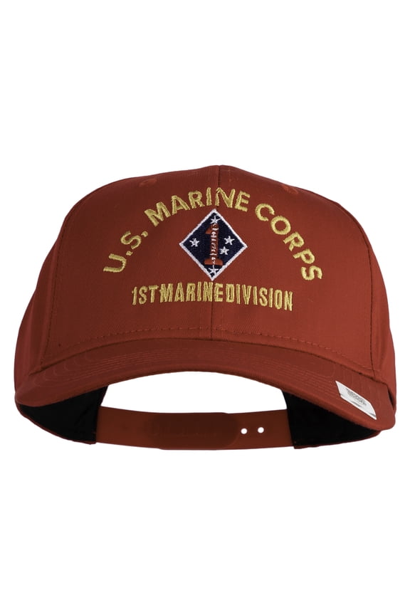 U.S. Marine Corps 1st Marine Division Embroidered Solid Cotton Twill Pro Style Cap - Red OSFM