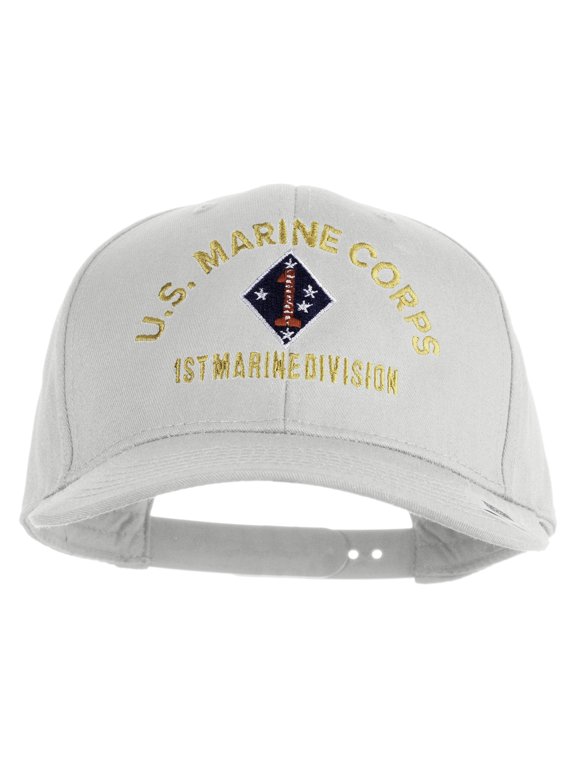 U.S. Marine Corps 1st Marine Division Embroidered Solid Cotton Twill Pro Style Cap - White OSFM